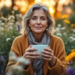 lady drinking tea in herbal garden